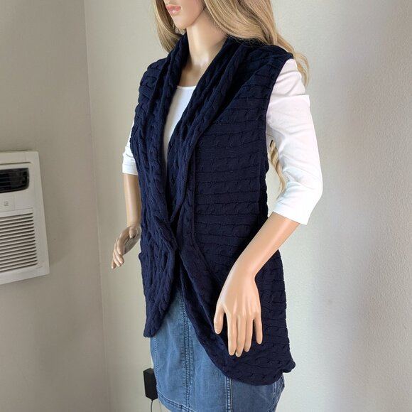 Tommy Hilfiger Knit Vest Navy Blue Cotton Long Shrug Sleeveless Size Large - Picture 6 of 15